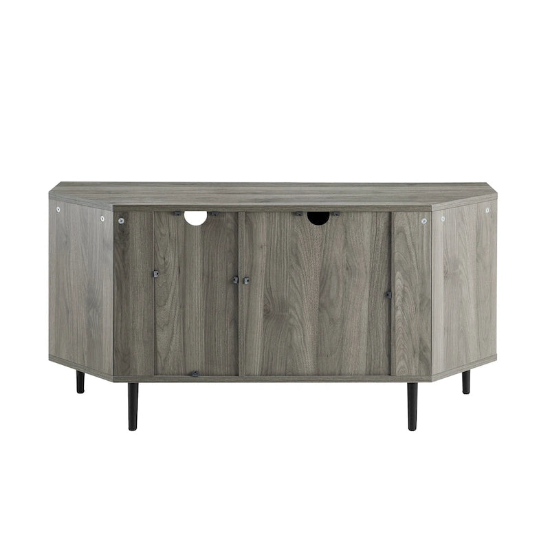 Meuble TV d'angle de 48 pouces avec portes d'armoire et étagère réglable en verre trempé
