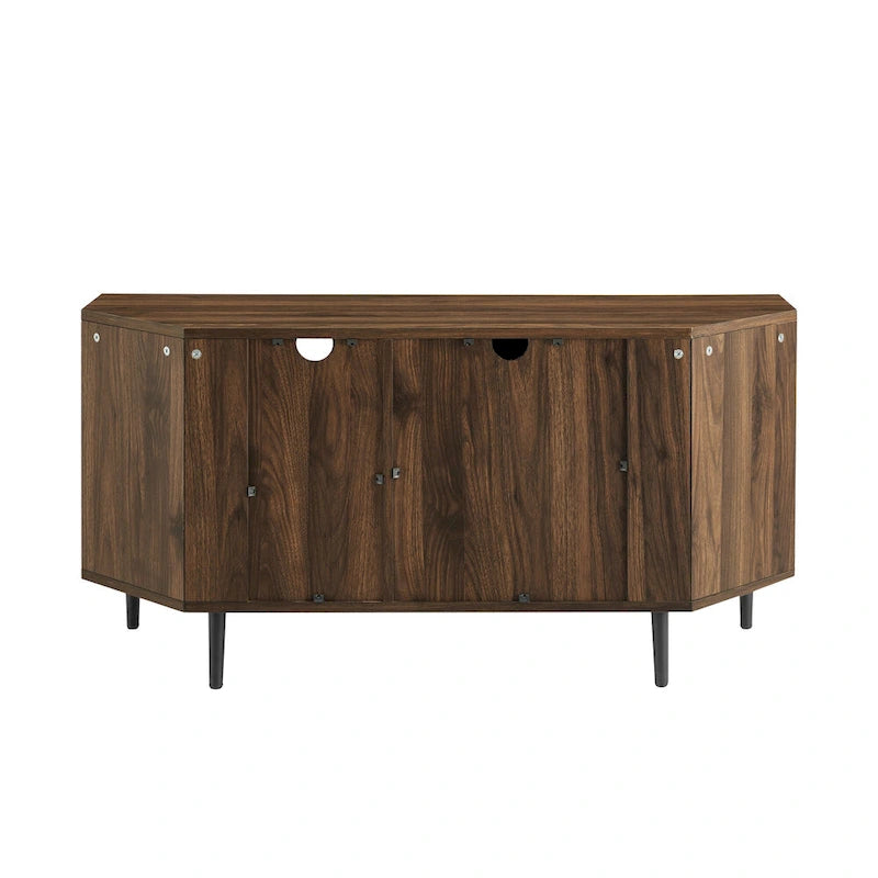 Meuble TV d'angle de 48 pouces avec portes d'armoire et étagère réglable en verre trempé