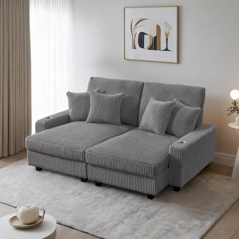 74 Wide Upholstered Chaise Lounge Loveseat with Adjustable Backrest