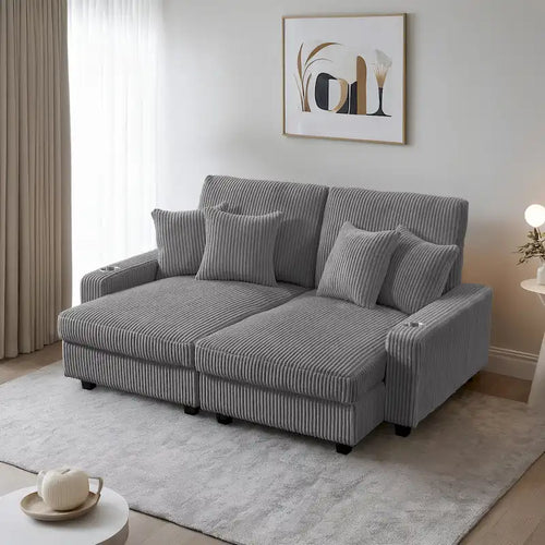 74 Wide Upholstered Chaise Lounge Loveseat with Adjustable Backrest
