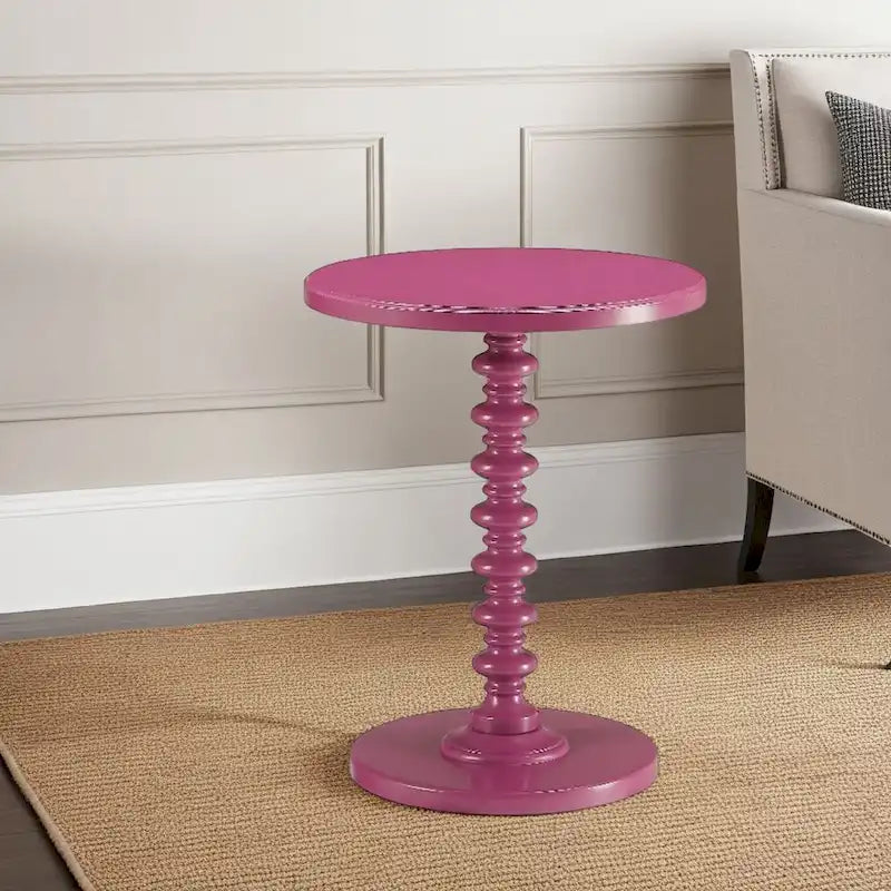 Toni Round Accent Table with Turned Pedestal Base, 22 Inch Purple Wood