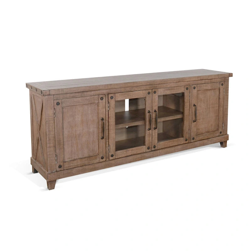 Meuble TV, étagères, portes, acajou marron clair, 188 cm