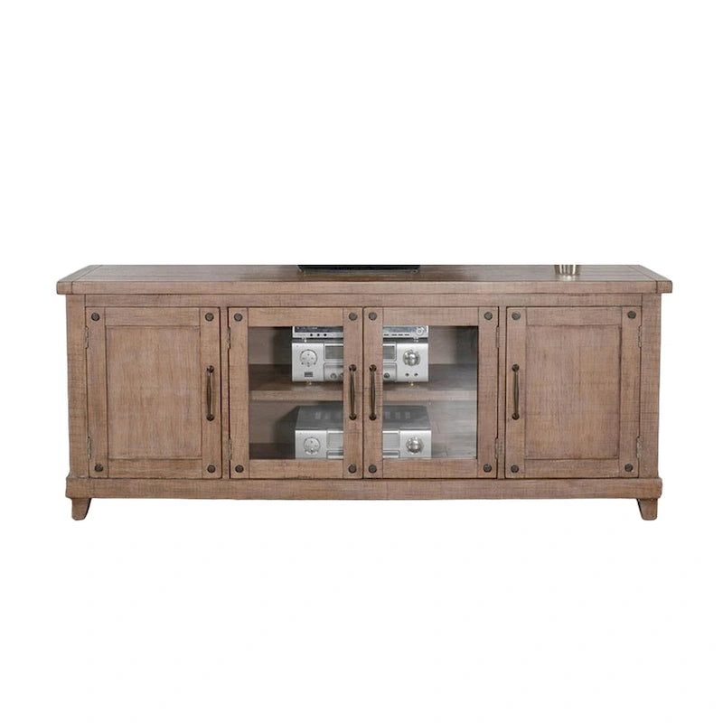 Meuble TV, étagères, portes, acajou marron clair, 188 cm