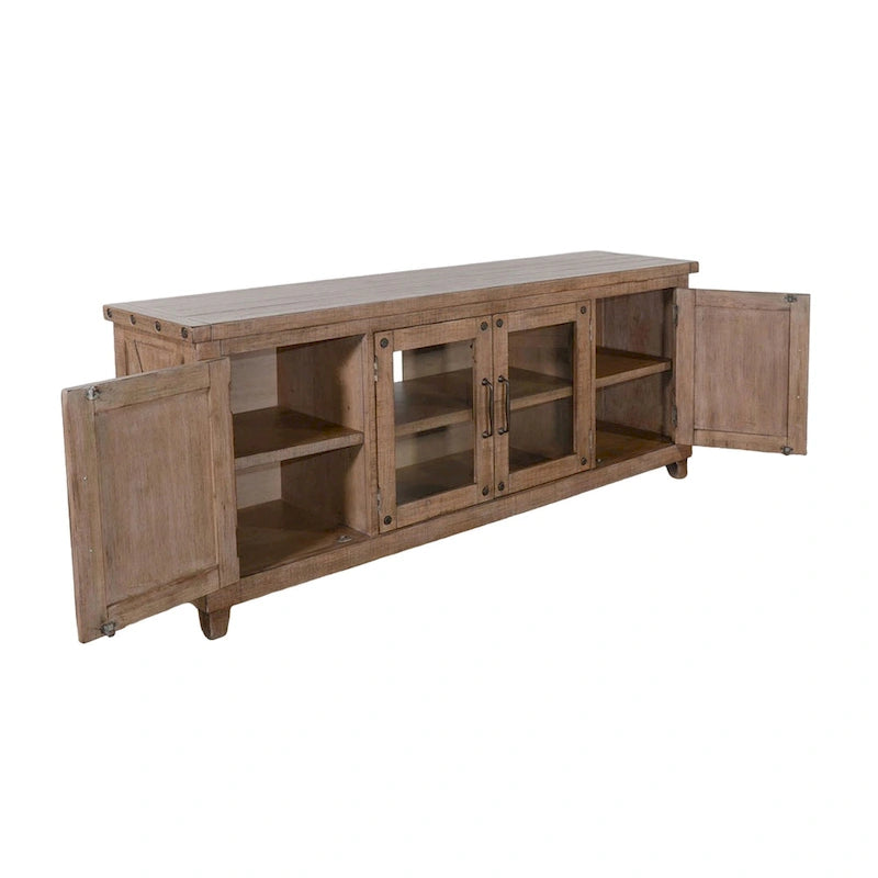 Meuble TV, étagères, portes, acajou marron clair, 188 cm