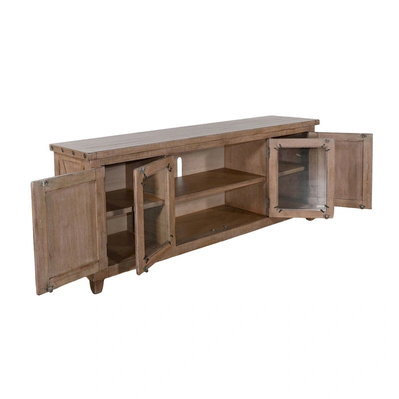 Meuble TV, étagères, portes, acajou marron clair, 188 cm