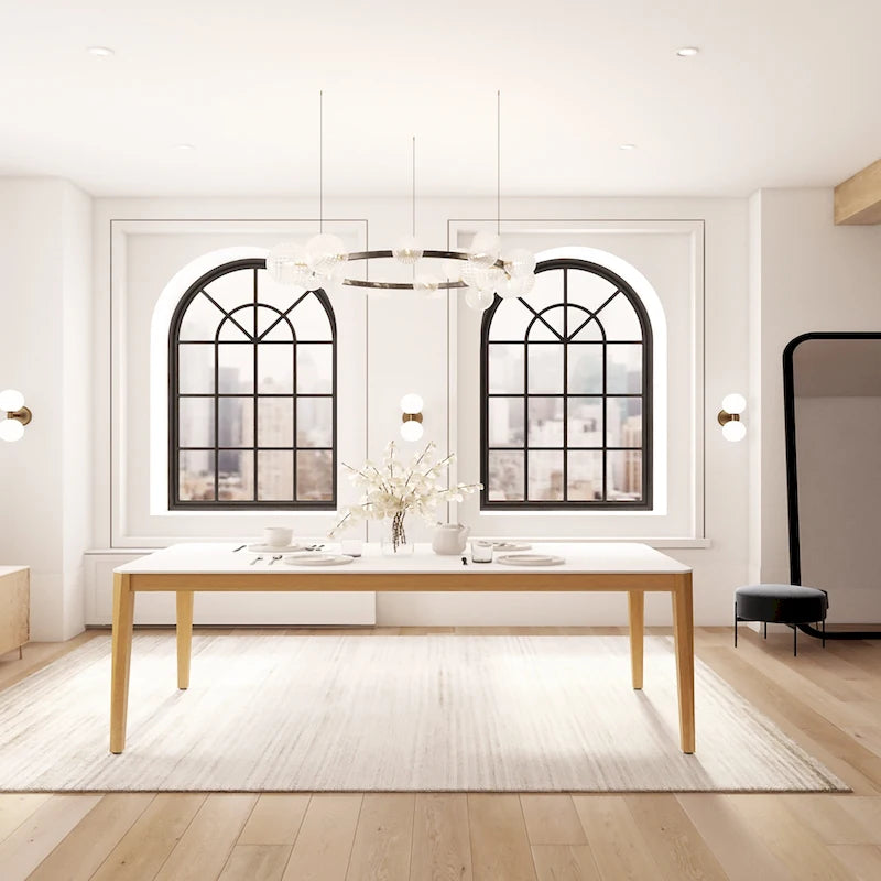Table à manger d'intérieur moderne avec pieds en bois d'eucalyptus certifié FSC