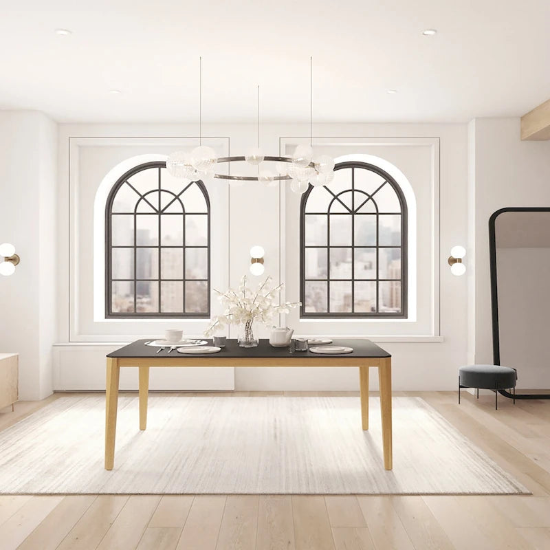 Table à manger d'intérieur moderne avec pieds en bois d'eucalyptus certifié FSC
