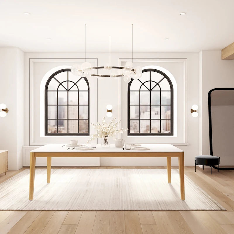 Table à manger d'intérieur moderne avec pieds en bois d'eucalyptus certifié FSC