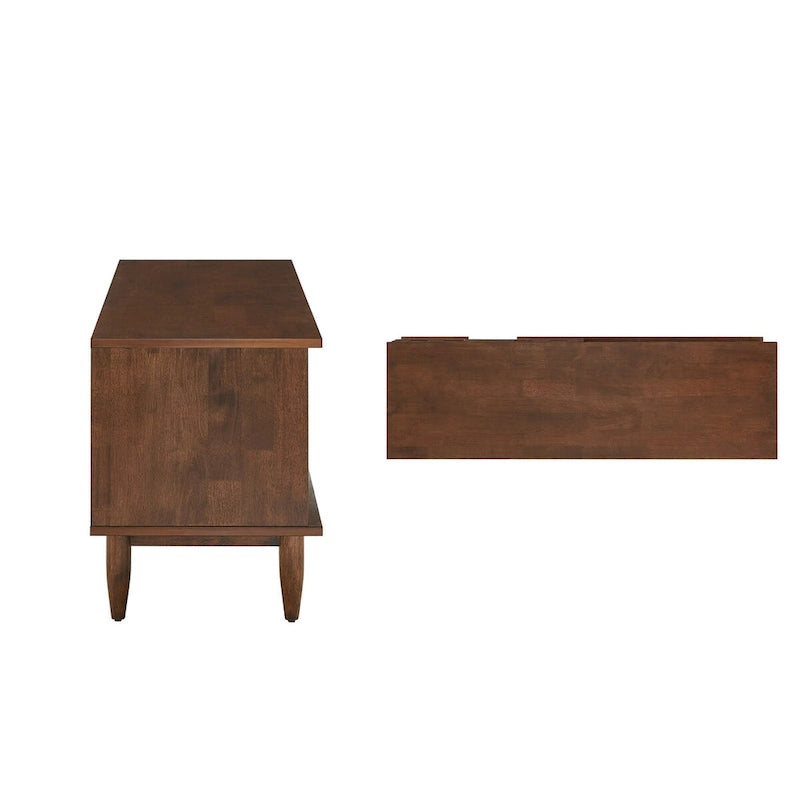 Meuble TV en bois style Mid-Century Modern de 150 cm avec 2 tiroirs de rangement – Console de divertissement pour téléviseurs jusqu'à 65 pouces, Noyer Brun