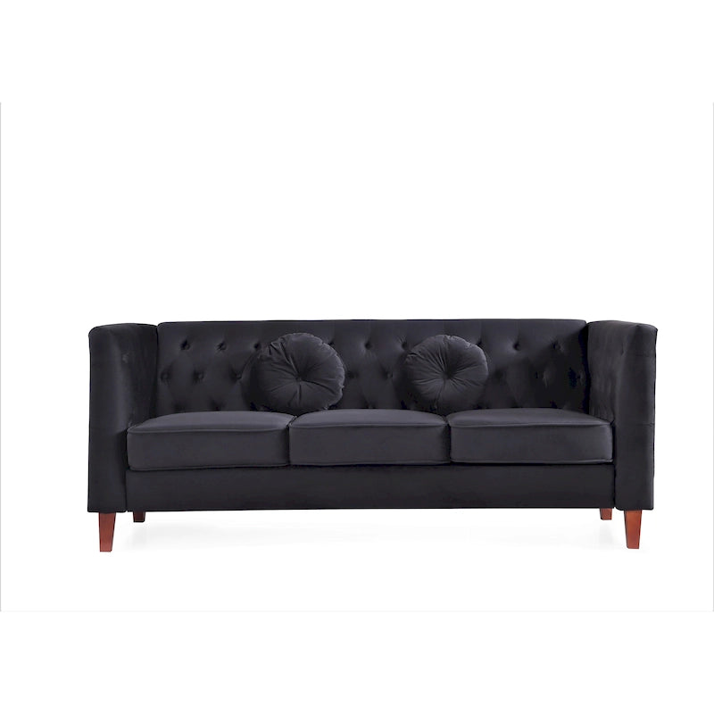 Canapé Chesterfield classique en velours avec dossier capitonné et coussins en mousse haute densité