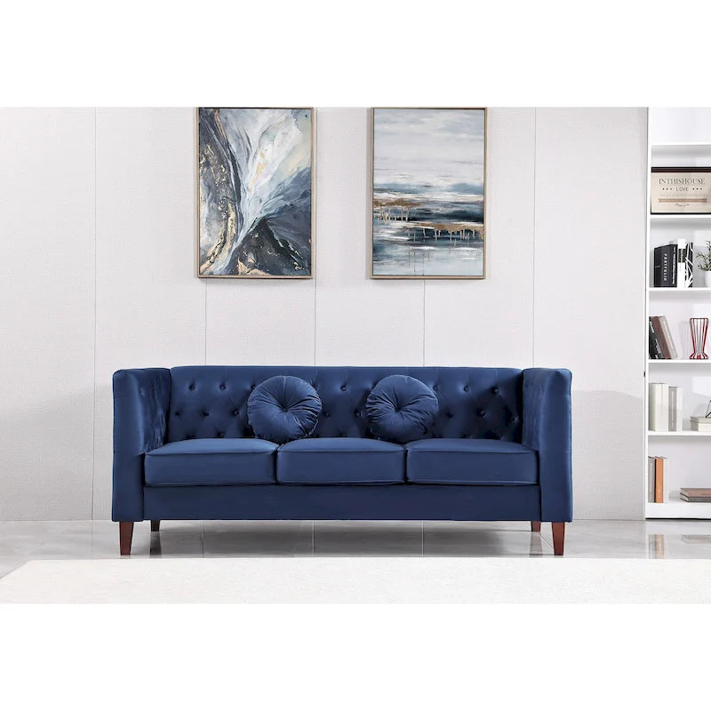 Canapé Chesterfield classique en velours avec dossier capitonné et coussins en mousse haute densité