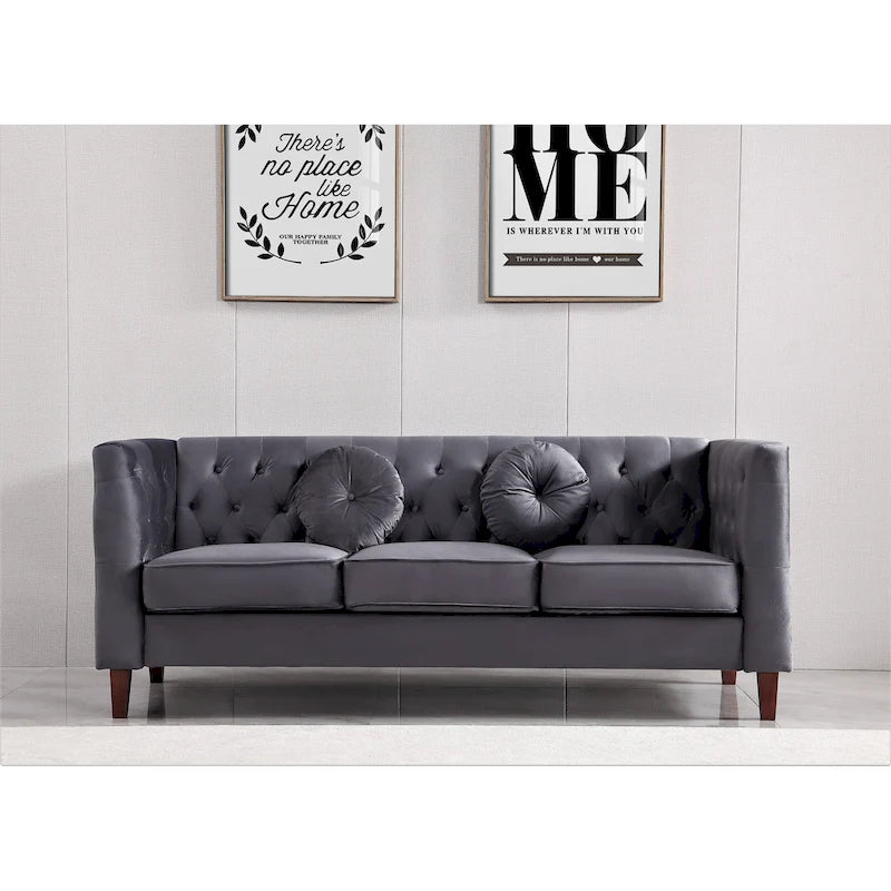 Canapé Chesterfield classique en velours avec dossier capitonné et coussins en mousse haute densité