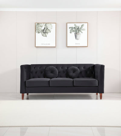 Canapé Chesterfield classique en velours avec dossier capitonné et coussins en mousse haute densité