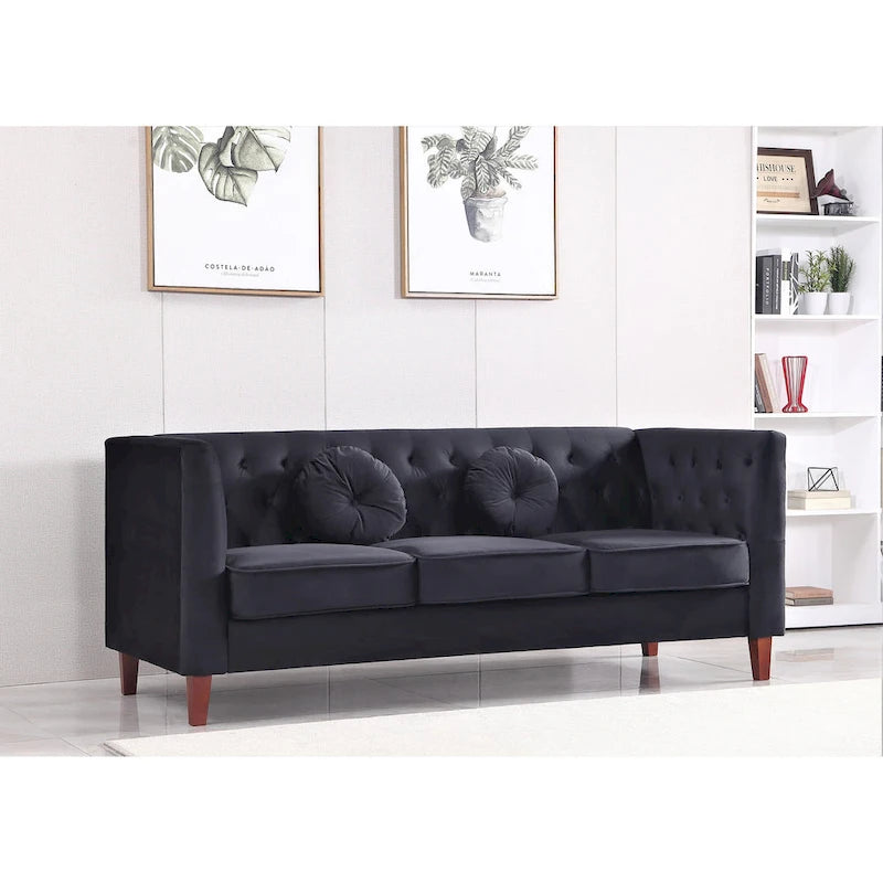 Canapé Chesterfield classique en velours avec dossier capitonné et coussins en mousse haute densité