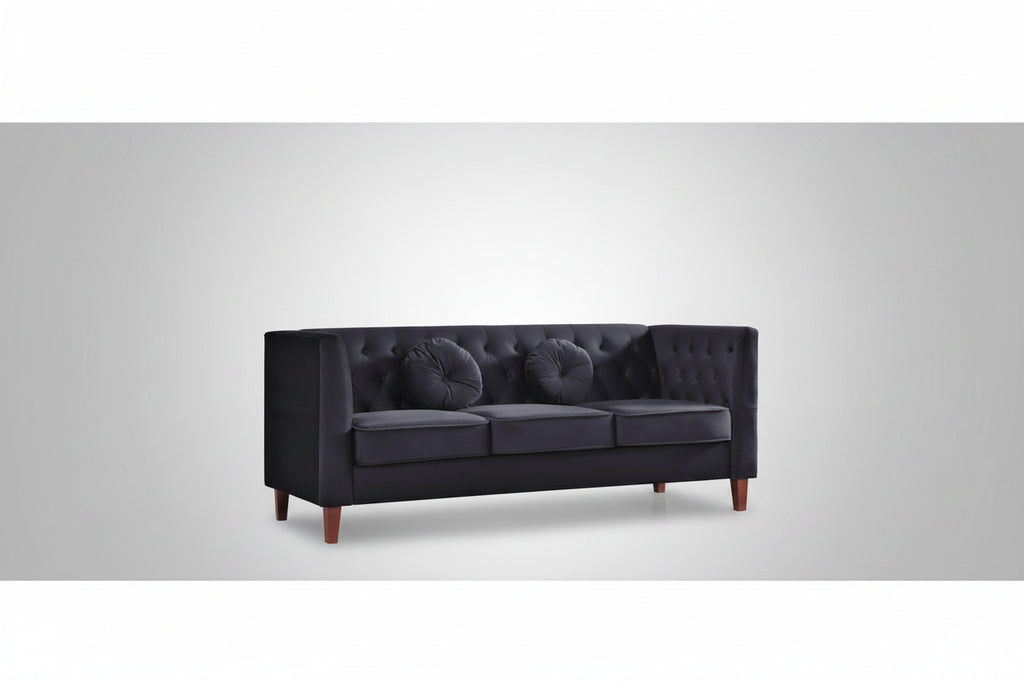 Canapé Chesterfield classique en velours avec dossier capitonné et coussins en mousse haute densité