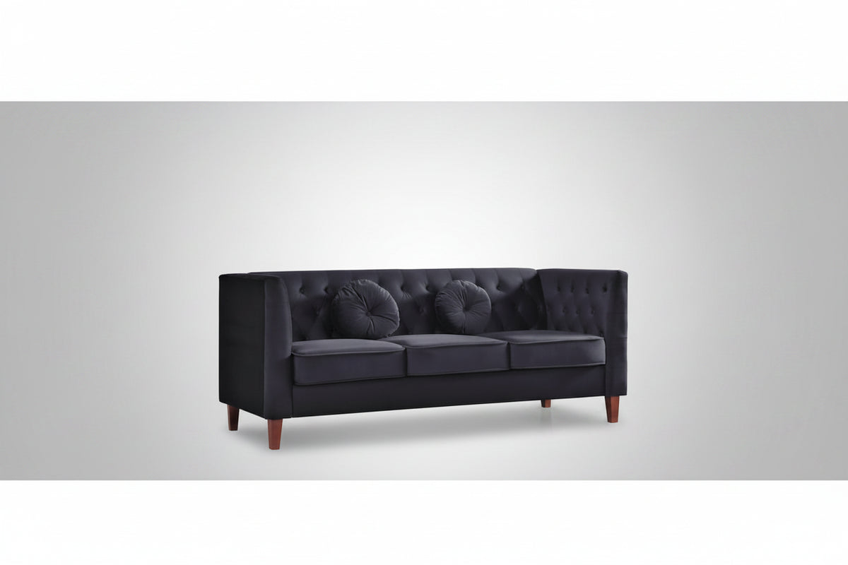 Canapé Chesterfield classique en velours avec dossier capitonné et coussins en mousse haute densité