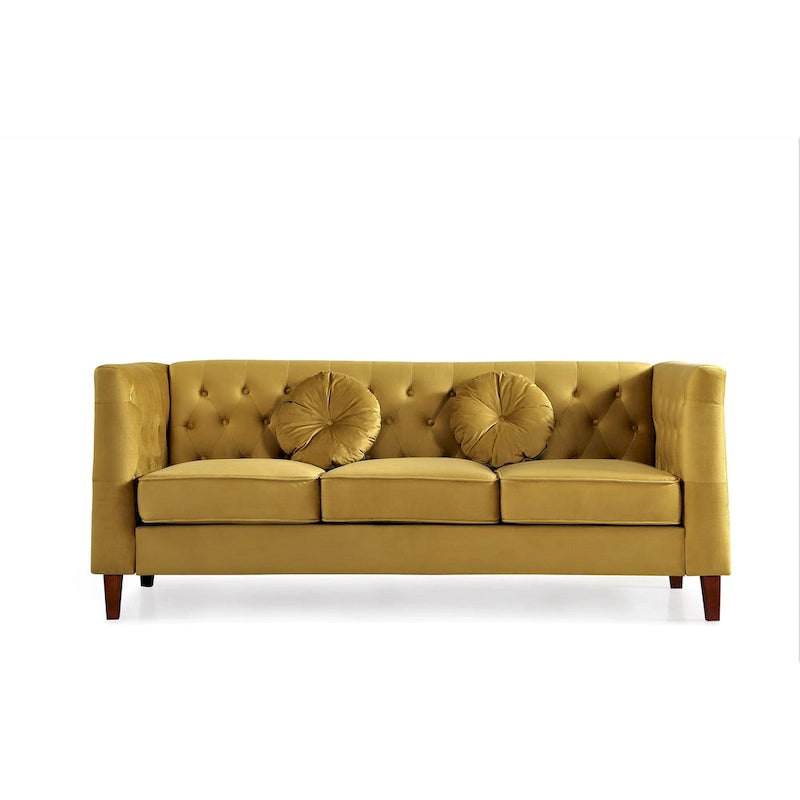 Canapé Chesterfield classique en velours avec dossier capitonné et coussins en mousse haute densité