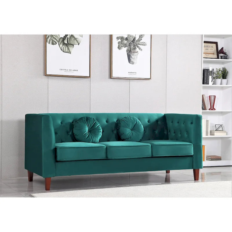 Canapé Chesterfield classique en velours avec dossier capitonné et coussins en mousse haute densité
