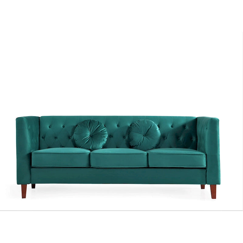 Canapé Chesterfield classique en velours avec dossier capitonné et coussins en mousse haute densité