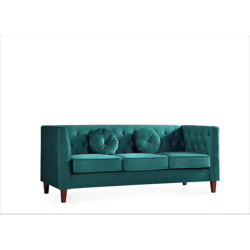 Canapé Chesterfield classique en velours avec dossier capitonné et coussins en mousse haute densité