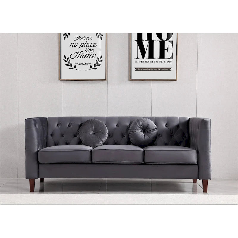 Canapé Chesterfield classique en velours avec dossier capitonné et coussins en mousse haute densité