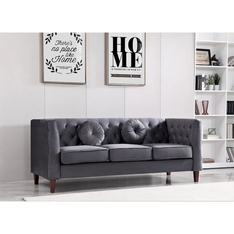 Canapé Chesterfield classique en velours avec dossier capitonné et coussins en mousse haute densité