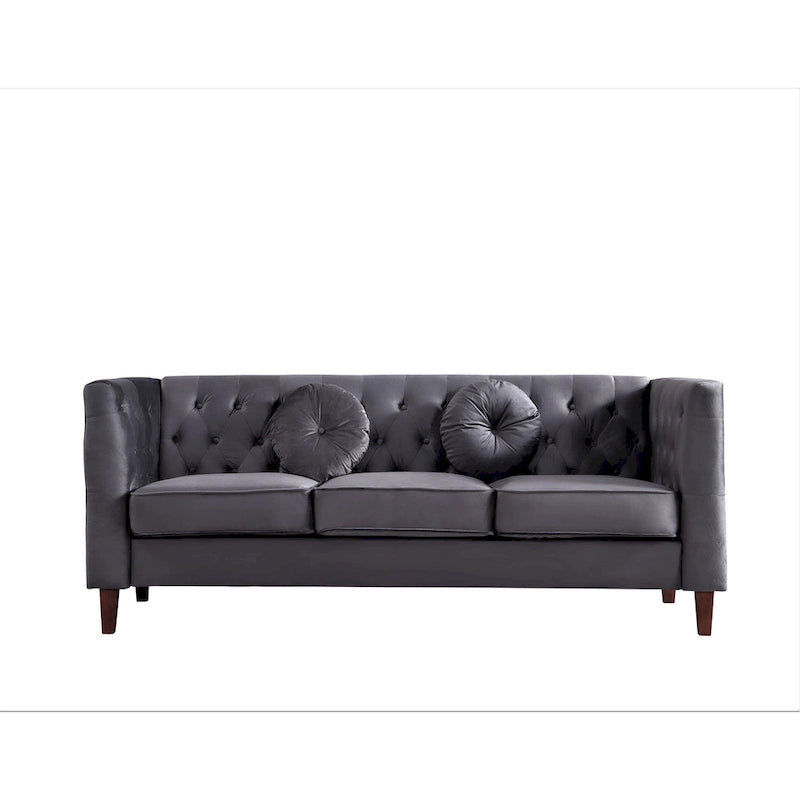 Canapé Chesterfield classique en velours avec dossier capitonné et coussins en mousse haute densité