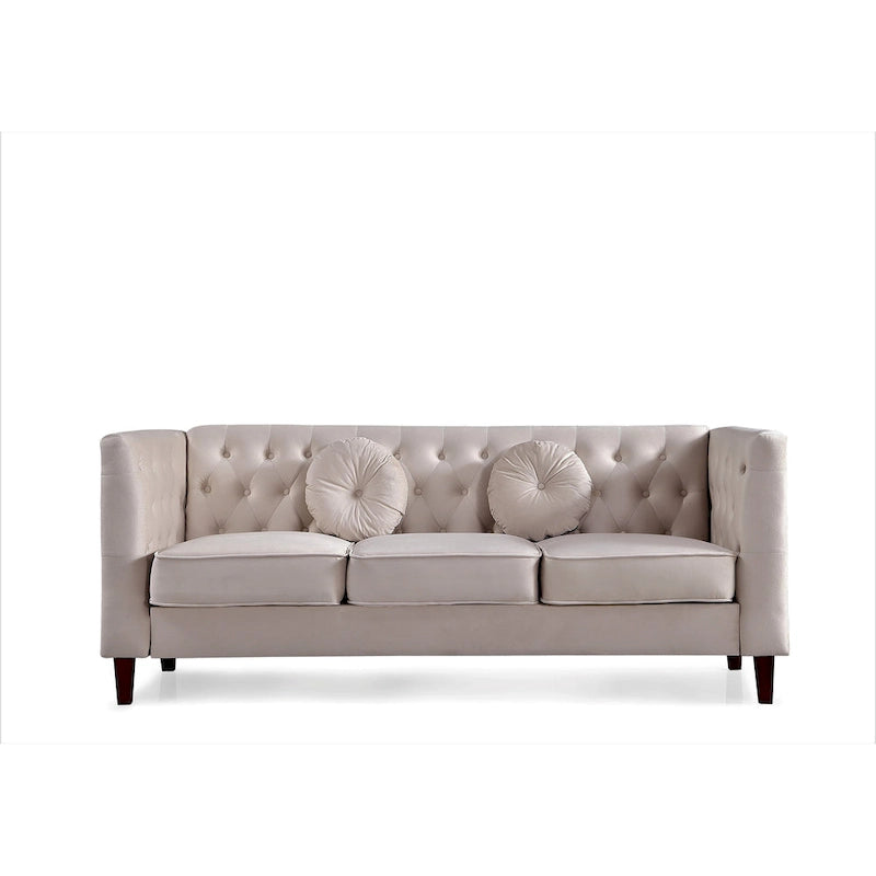 Canapé Chesterfield classique en velours avec dossier capitonné et coussins en mousse haute densité