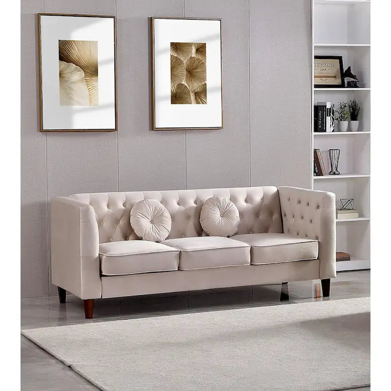 Canapé Chesterfield classique en velours avec dossier capitonné et coussins en mousse haute densité