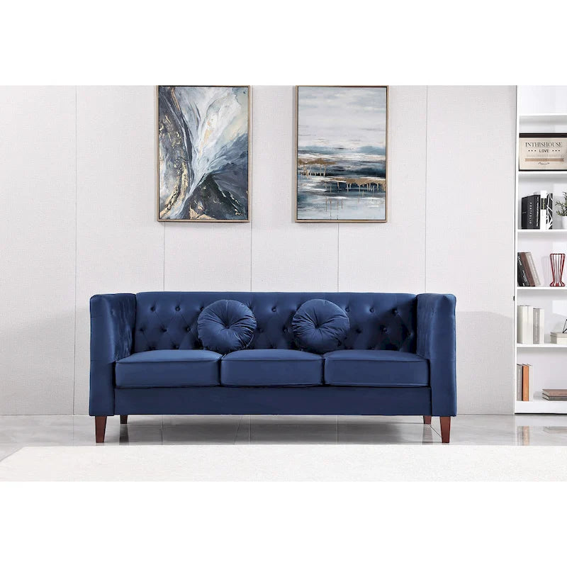 Canapé Chesterfield classique en velours avec dossier capitonné et coussins en mousse haute densité