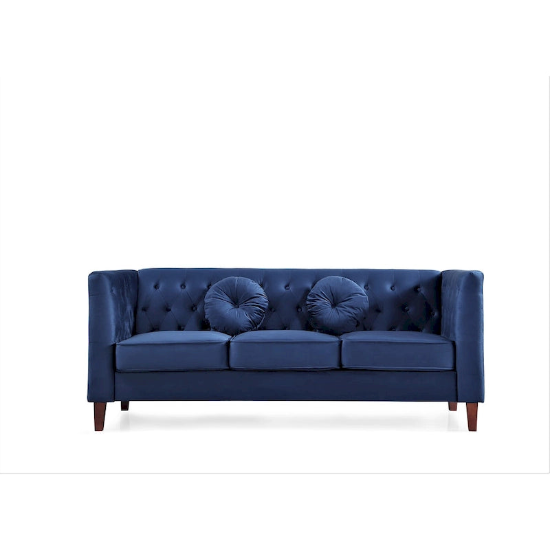 Canapé Chesterfield classique en velours avec dossier capitonné et coussins en mousse haute densité