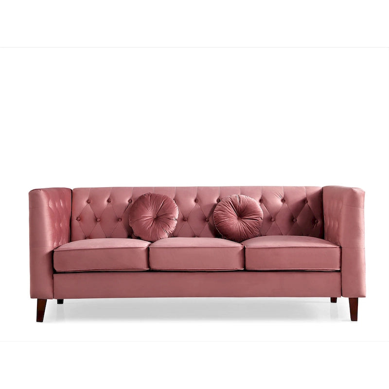 Canapé Chesterfield classique en velours avec dossier capitonné et coussins en mousse haute densité