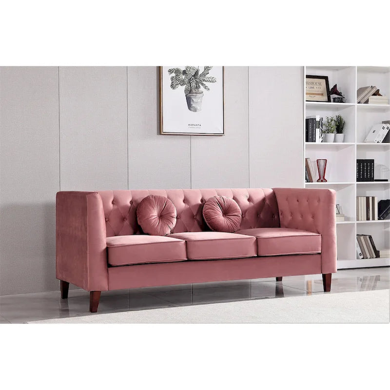 Canapé Chesterfield classique en velours avec dossier capitonné et coussins en mousse haute densité