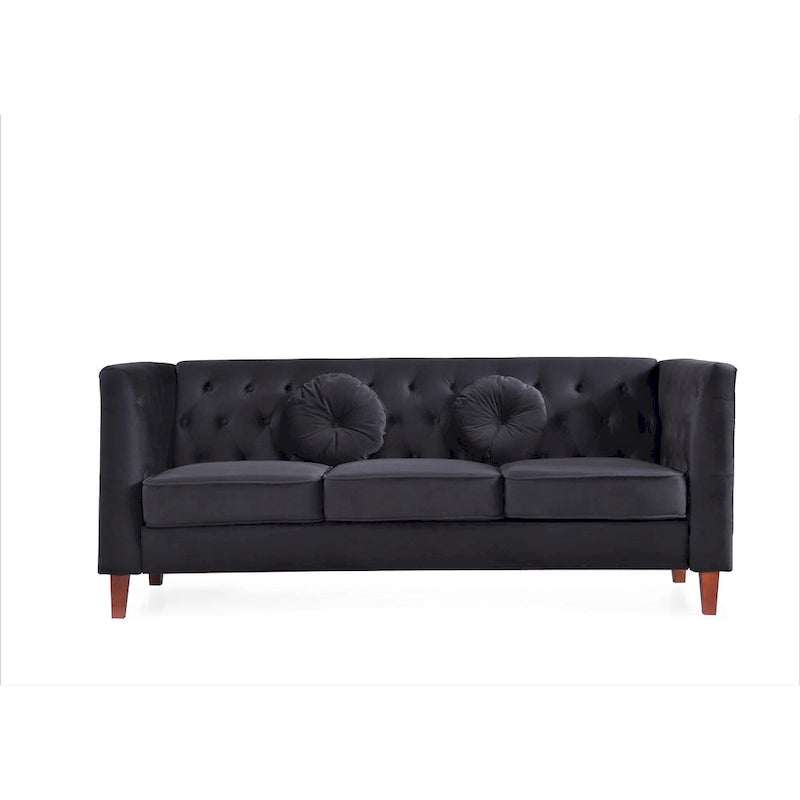 Canapé Chesterfield classique en velours avec dossier capitonné et coussins en mousse haute densité