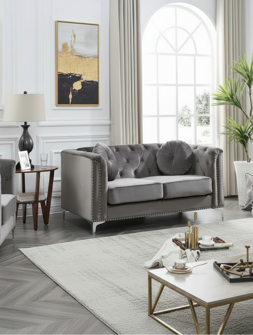 Pompano Velvet Button Tufted Loveseat