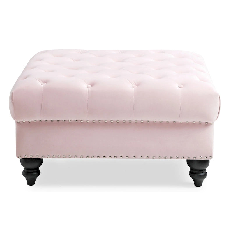Grand pouf ottoman touffeté en velours – Repose-pieds moelleux et table basse pour salon
