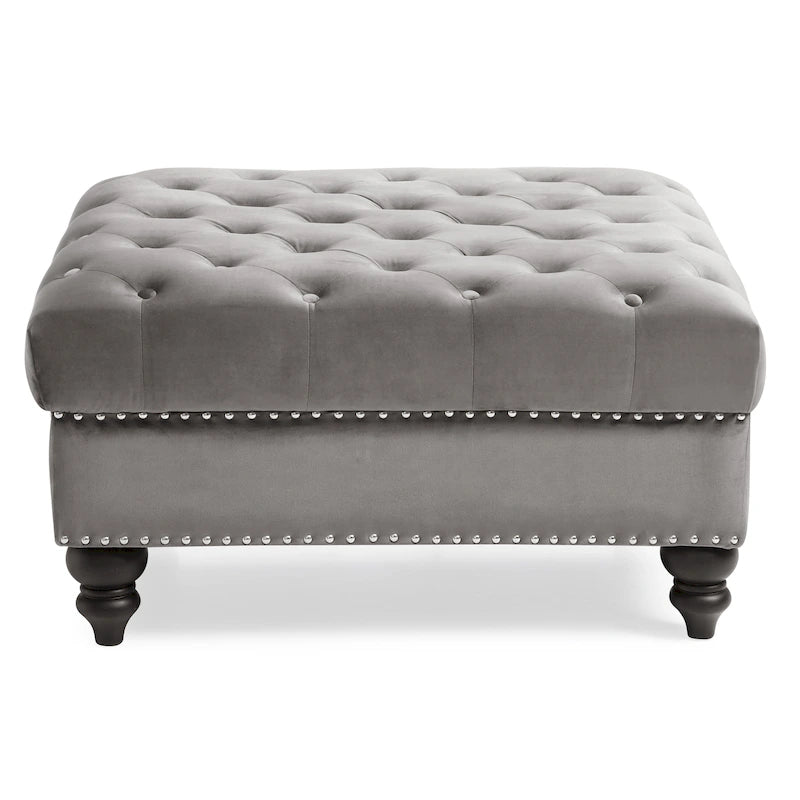 Grand pouf ottoman touffeté en velours – Repose-pieds moelleux et table basse pour salon