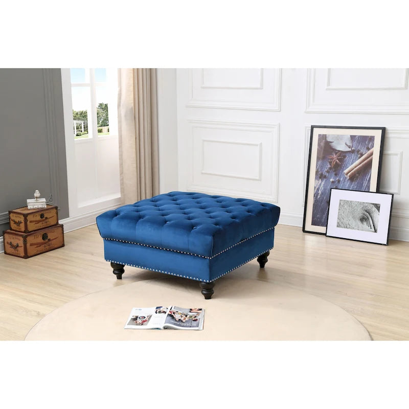 Grand pouf ottoman touffeté en velours – Repose-pieds moelleux et table basse pour salon