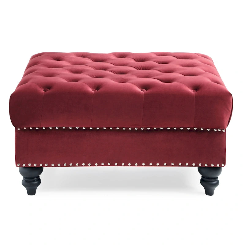 Grand pouf ottoman touffeté en velours – Repose-pieds moelleux et table basse pour salon