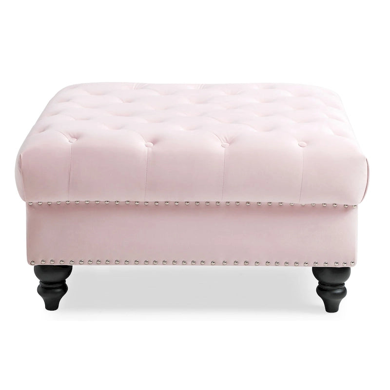 Grand pouf ottoman touffeté en velours – Repose-pieds moelleux et table basse pour salon