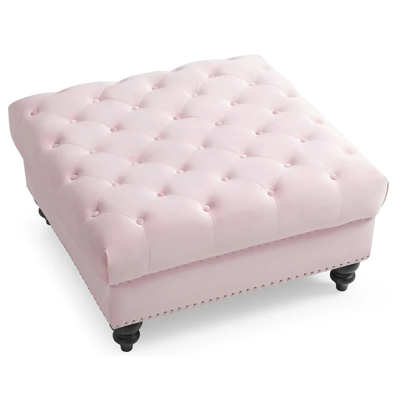 Grand pouf ottoman touffeté en velours – Repose-pieds moelleux et table basse pour salon