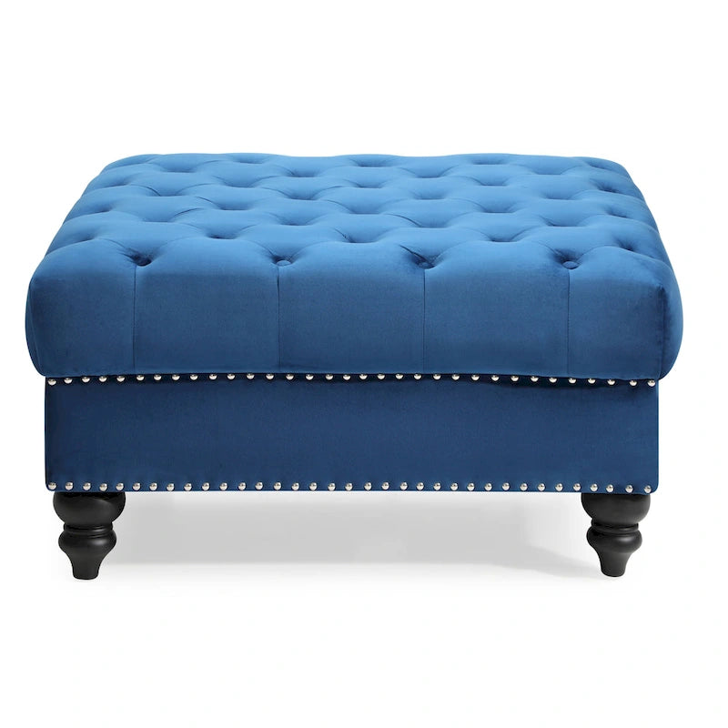 Grand pouf ottoman touffeté en velours – Repose-pieds moelleux et table basse pour salon