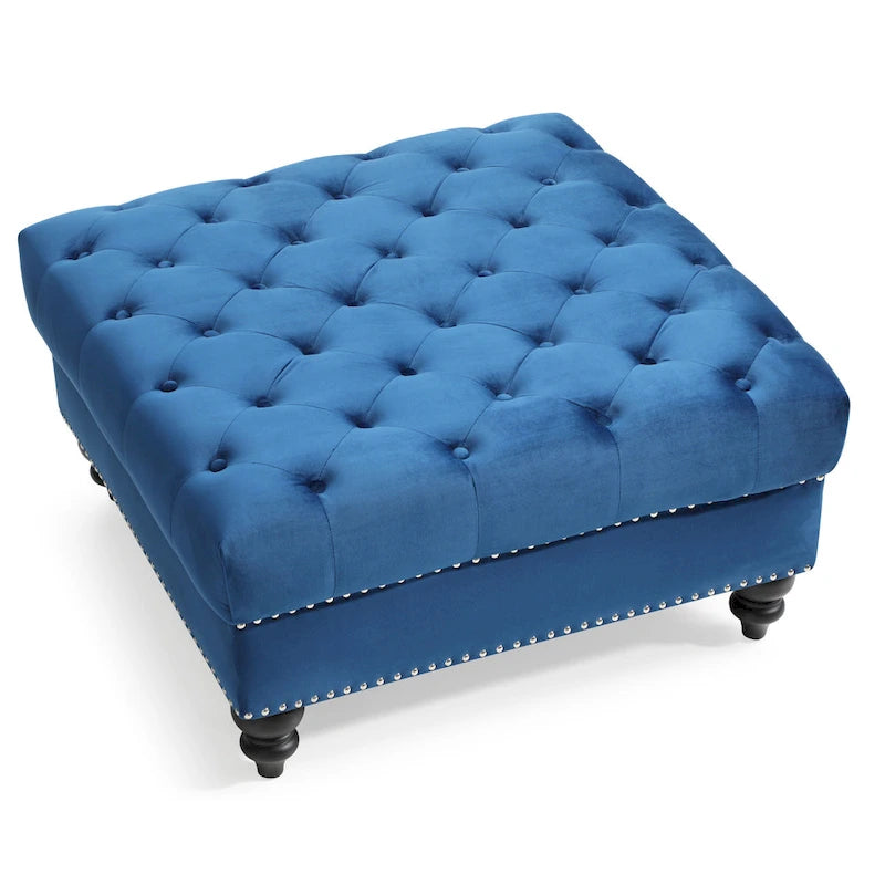 Grand pouf ottoman touffeté en velours – Repose-pieds moelleux et table basse pour salon