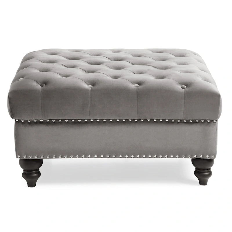 Grand pouf ottoman touffeté en velours – Repose-pieds moelleux et table basse pour salon