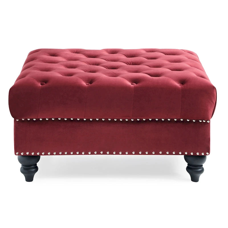 Grand pouf ottoman touffeté en velours – Repose-pieds moelleux et table basse pour salon