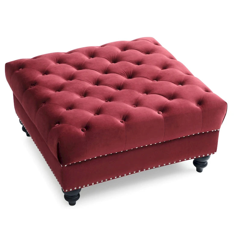 Grand pouf ottoman touffeté en velours – Repose-pieds moelleux et table basse pour salon