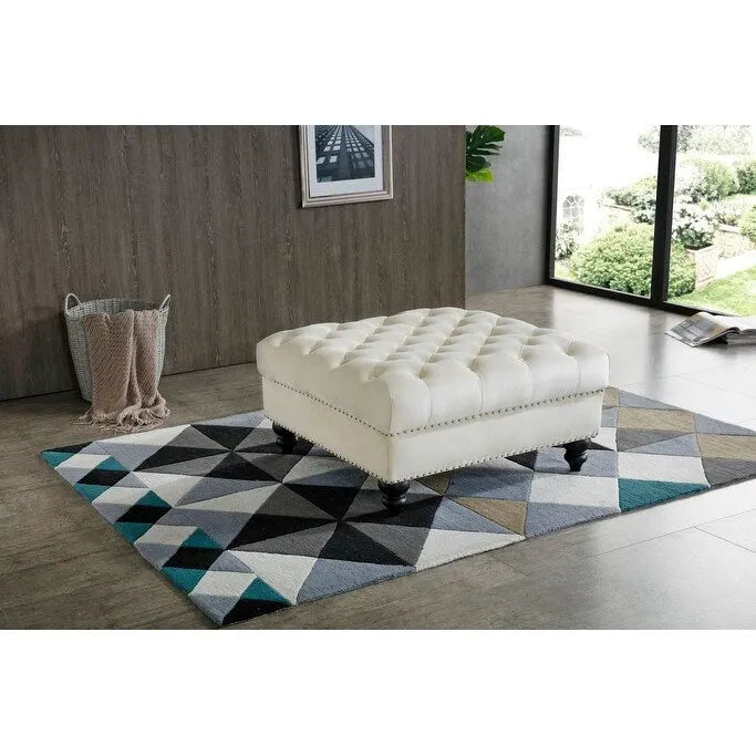 Grand pouf ottoman touffeté en velours – Repose-pieds moelleux et table basse pour salon