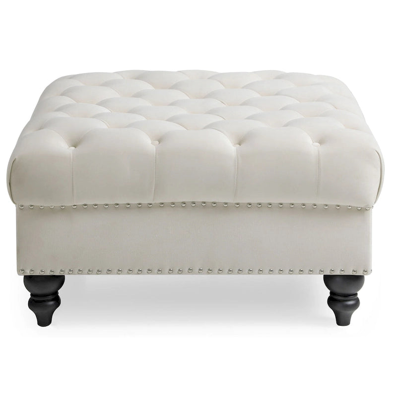 Grand pouf ottoman touffeté en velours – Repose-pieds moelleux et table basse pour salon