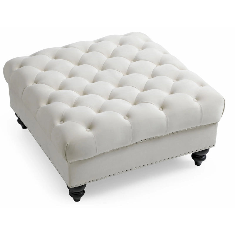 Grand pouf ottoman touffeté en velours – Repose-pieds moelleux et table basse pour salon