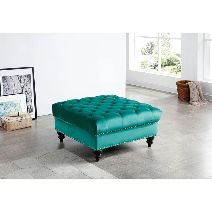 Grand pouf ottoman touffeté en velours – Repose-pieds moelleux et table basse pour salon